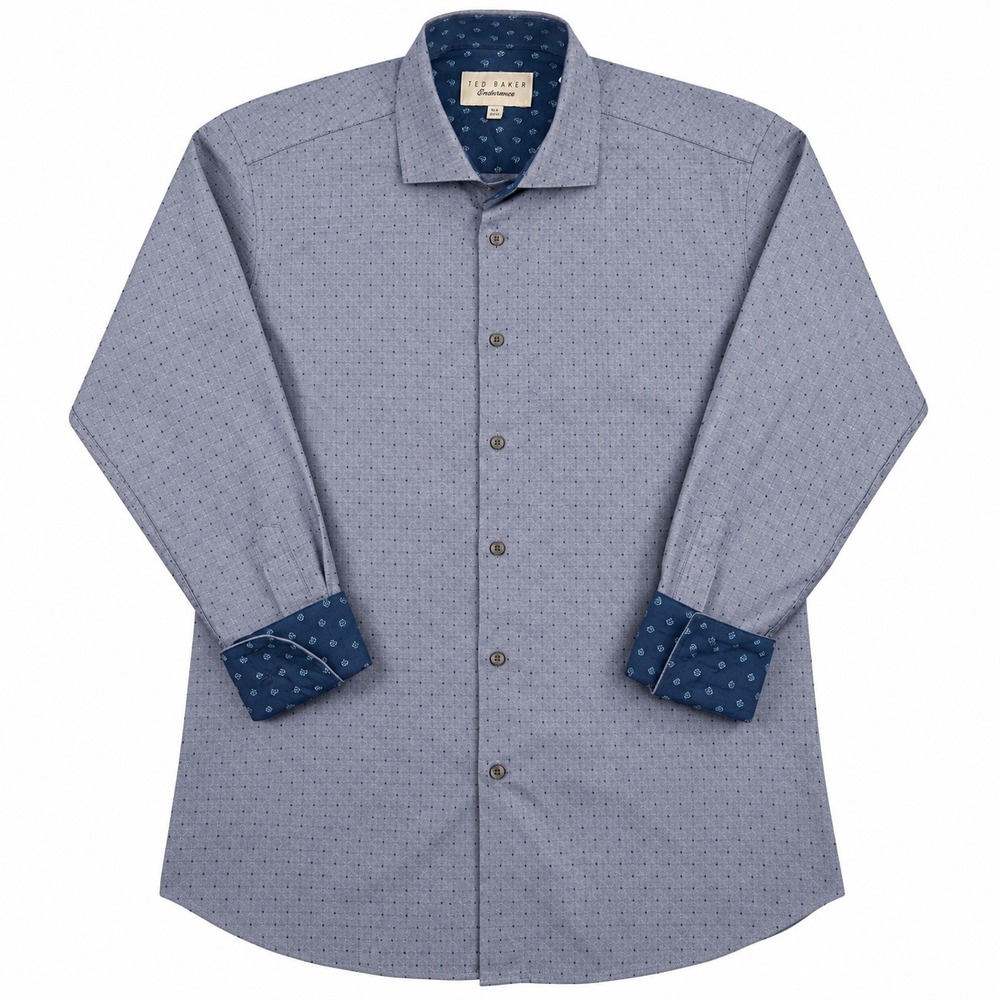 Ted Baker Endurance Dress Shirt Mens 15.5 Medium Blue Geometric Preppy Contrast